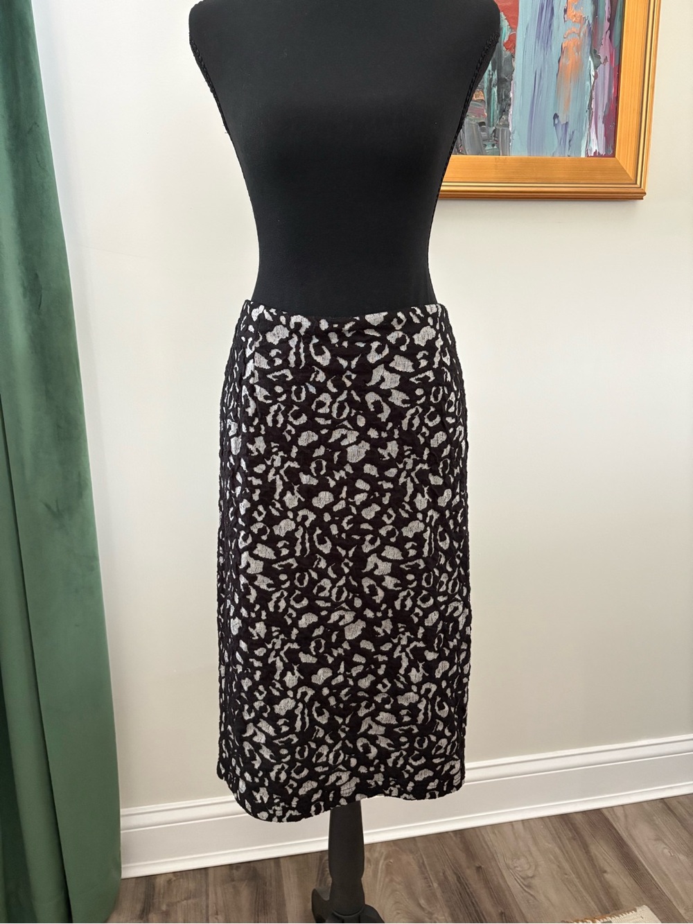 Black and Gray Animal Print Pencil Skirt
